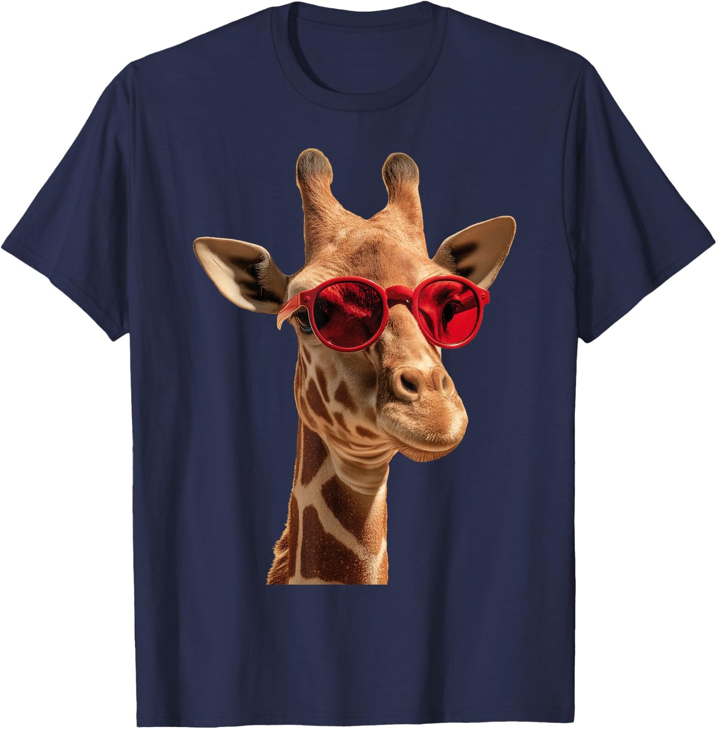 Giraffe Wearing Sunglasses Funny Graphic T-Shirt - T-Shirt | Navy