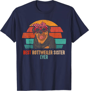mb Vintage Best Rottweiler Sister Ever Dog Pets Lovers Women T-Shirt - T-Shirt | Navy