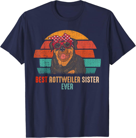 mb Vintage Best Rottweiler Sister Ever Dog Pets Lovers Women T-Shirt - T-Shirt | Navy