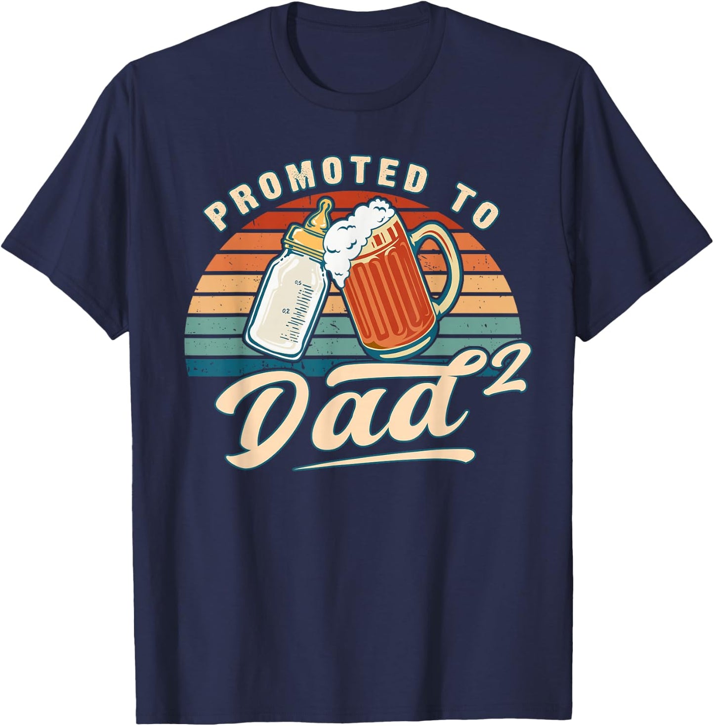 Promoted to Dad of 2 Retro Baby Reveal Idea T-Shirt - T-Shirt | Navy