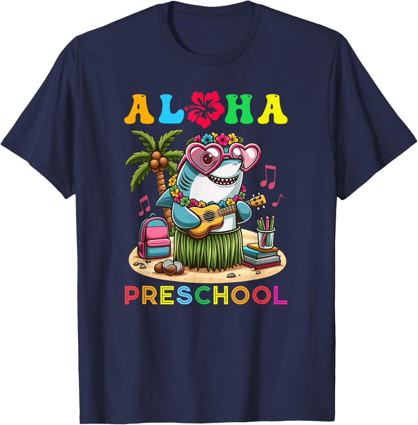 Aloha Preschool Shark Hawaii Back to School Kids Girl T-Shirt - T-Shirt | Navy
