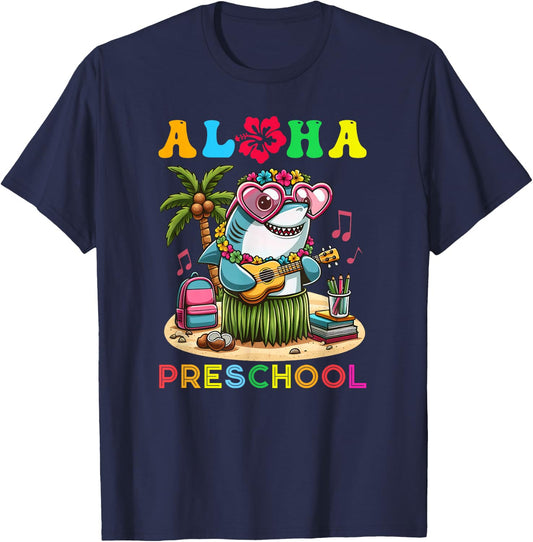 Aloha Preschool Shark Hawaii Back to School Kids Girl T-Shirt - T-Shirt | Navy