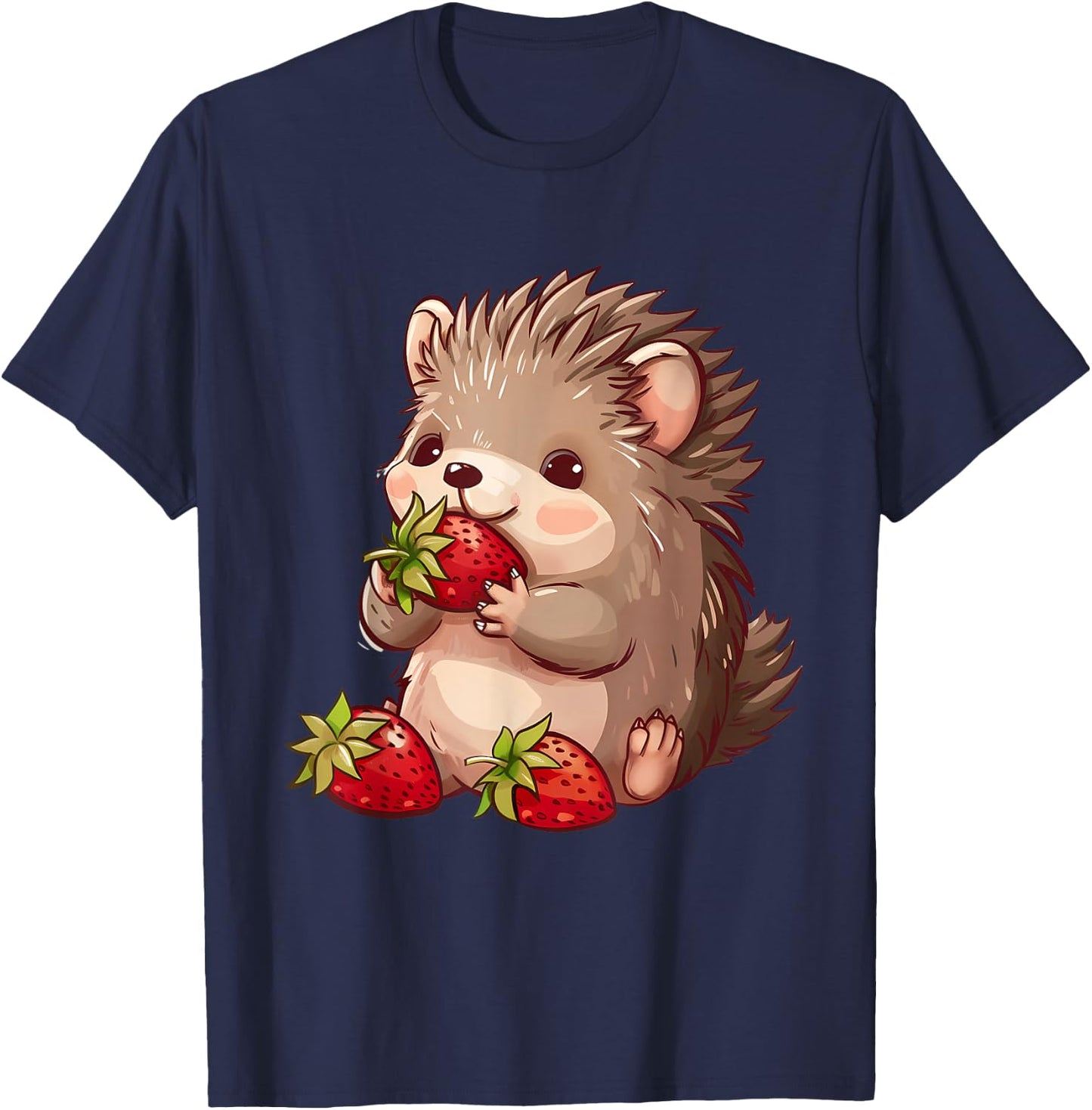 Strawberry Hedgehog Cute Hedgehog Strawberries Wildlife T-Shirt - T-Shirt | Navy