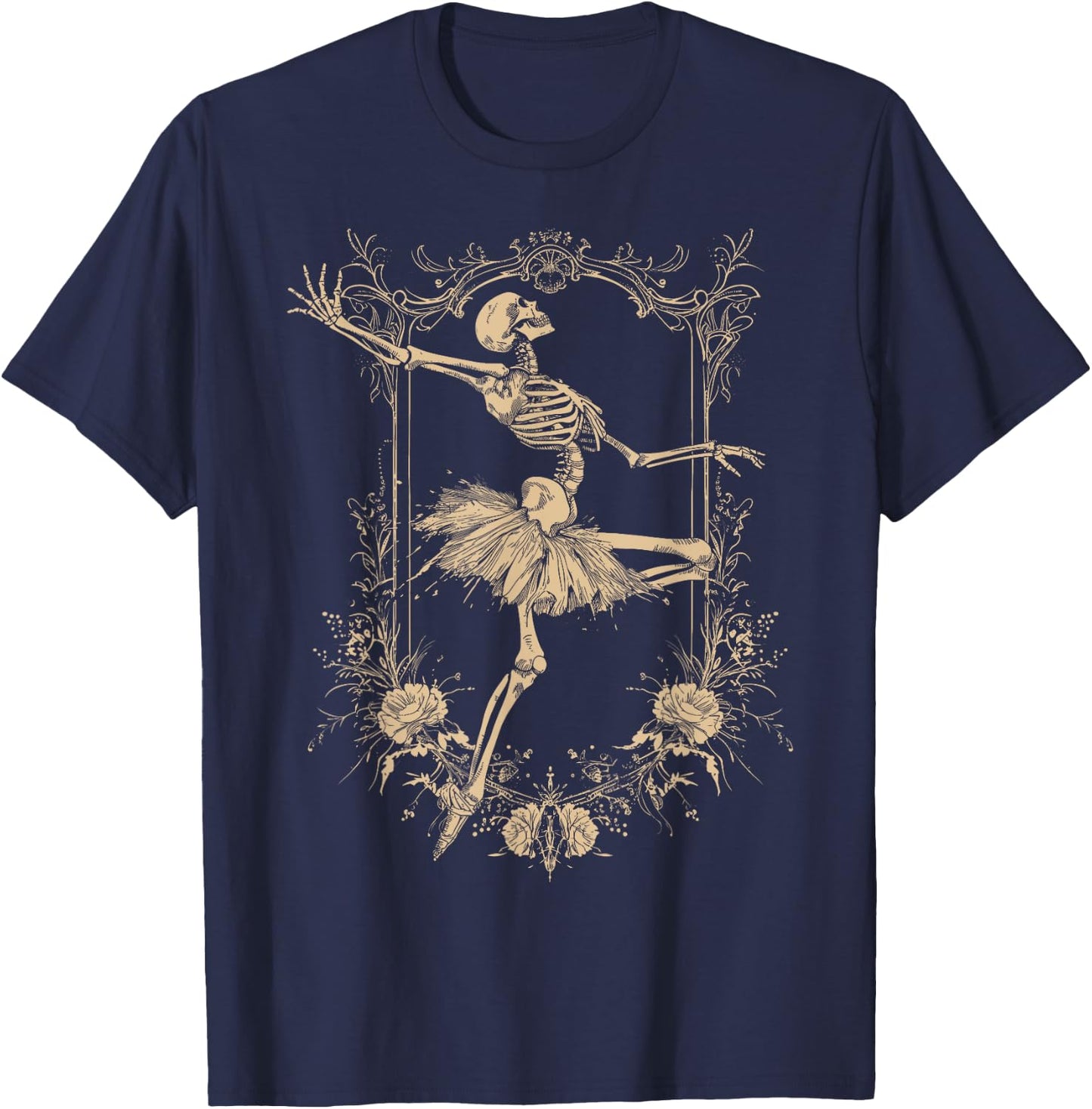Retro Halloween Dancing Ballerina Skeleton Goth Design T-Shirt - T-Shirt | Navy