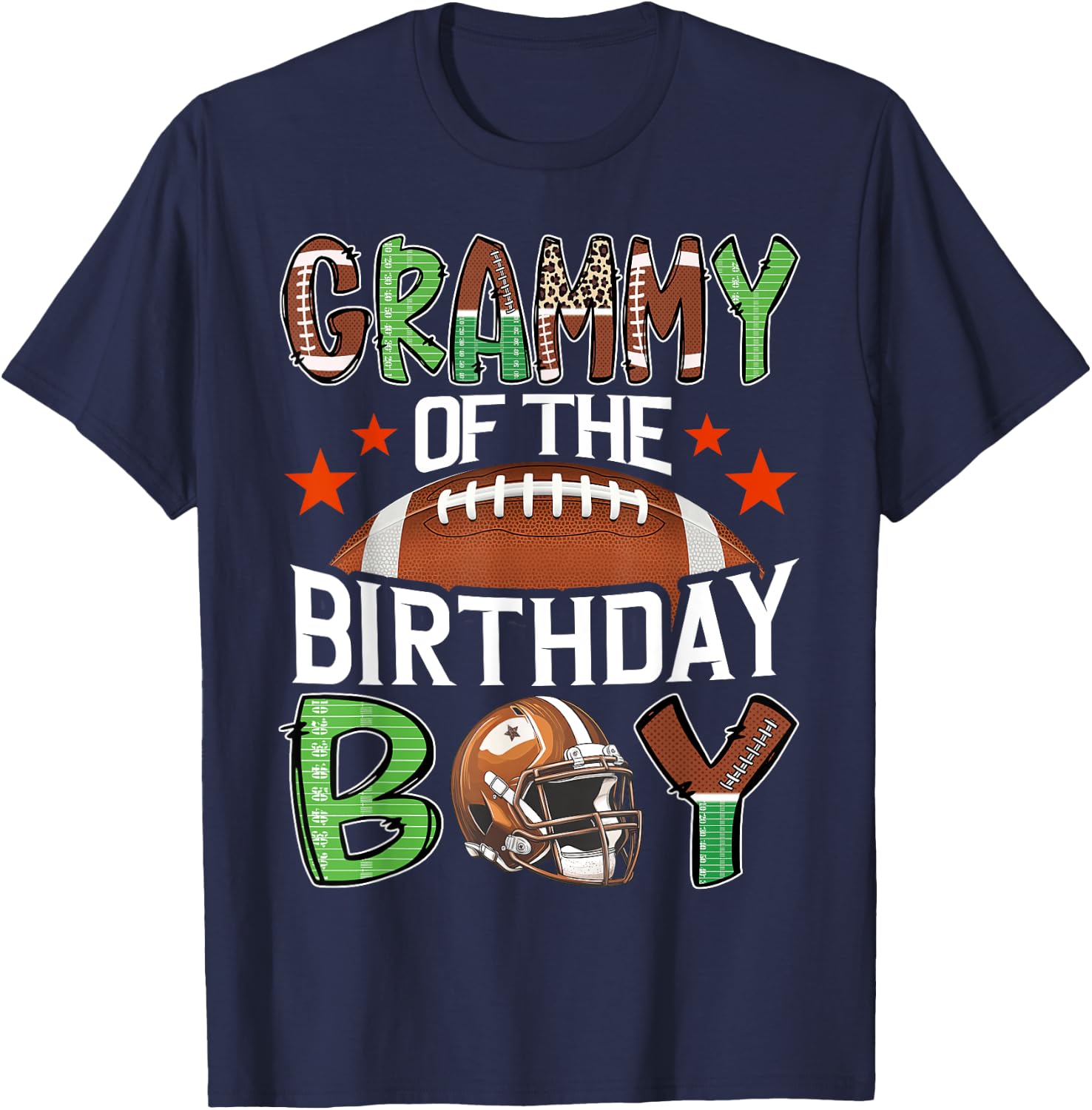 Grammy Of The Birthday Boy Game Day Football T-Shirt - T-Shirt | Navy