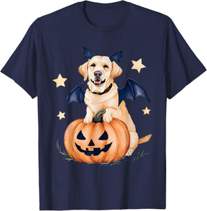 Labrador Pumpkin Witch Golden Labrador Halloween Ghost Dog T-Shirt - T-Shirt | Navy