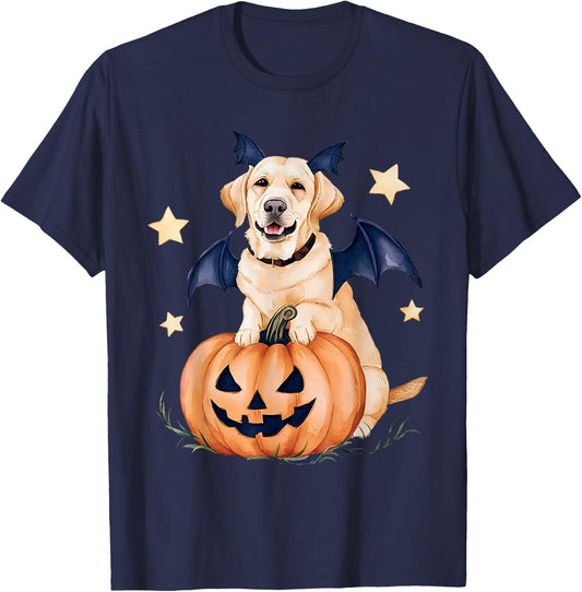 Labrador Pumpkin Witch Golden Labrador Halloween Ghost Dog T-Shirt - T-Shirt | Navy