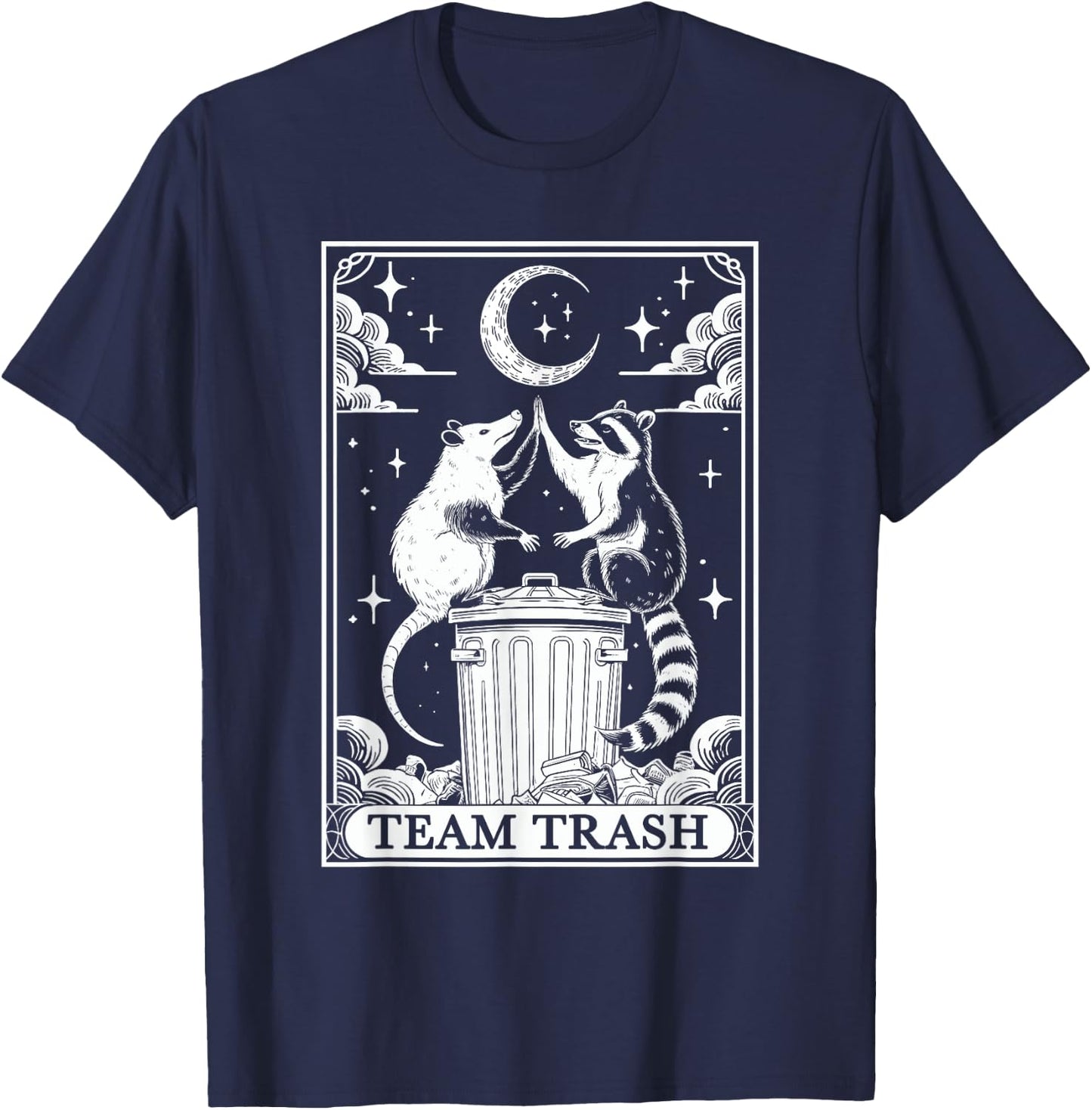 Tarot Card Vintage Team Trash Crescent Moon Opossum Raccoon T-Shirt - T-Shirt | Navy
