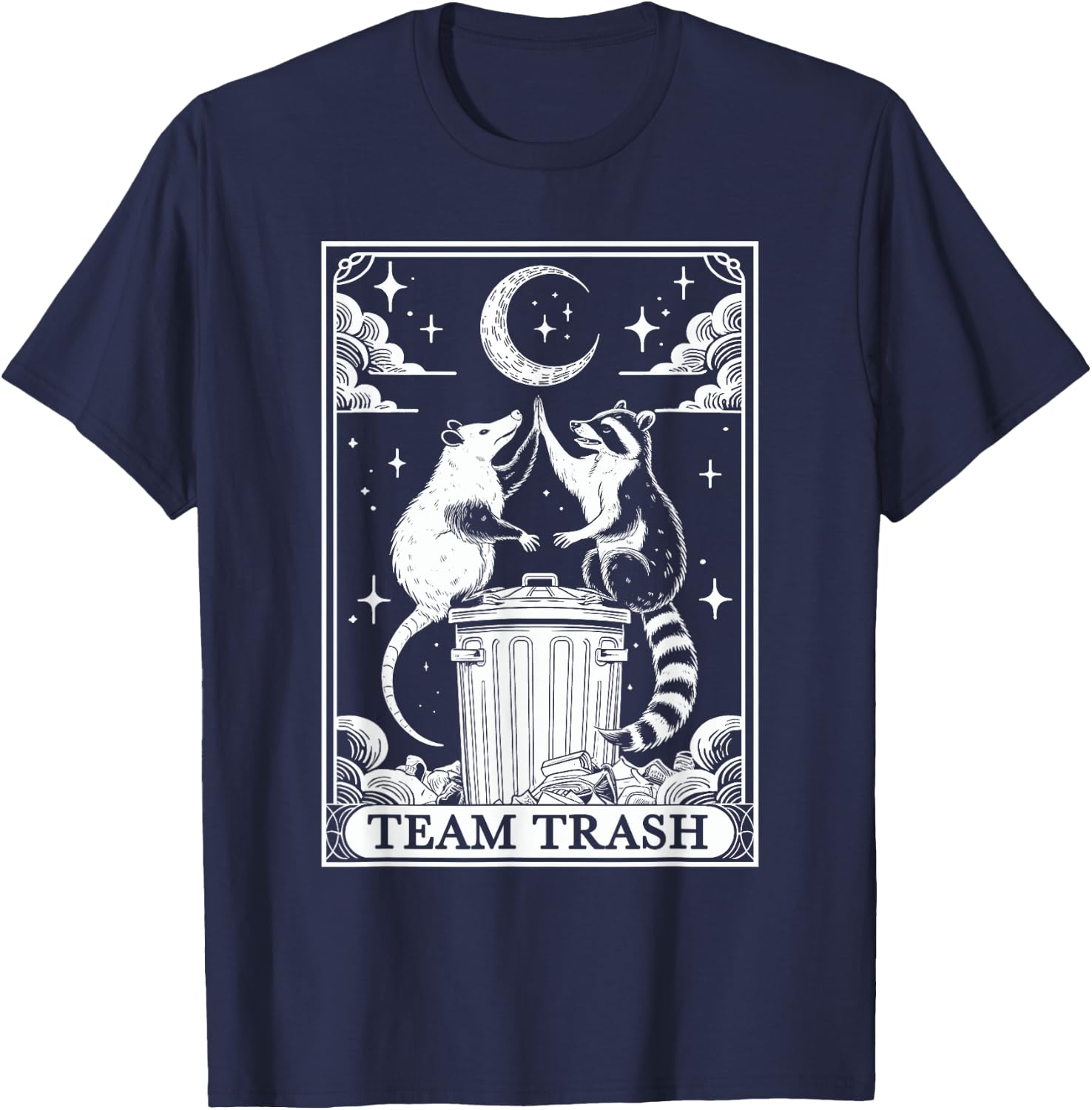 Tarot Card Vintage Team Trash Crescent Moon Opossum Raccoon T-Shirt - T-Shirt | Navy