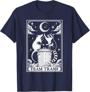 Tarot Card Vintage Team Trash Crescent Moon Opossum Raccoon T-Shirt - T-Shirt | Navy