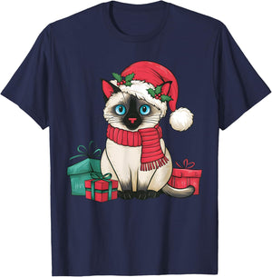 Siamese Cat Xmas Holiday Santa Siamese Cat Christmas Men Women Kids T-Shirt - T-Shirt | Navy