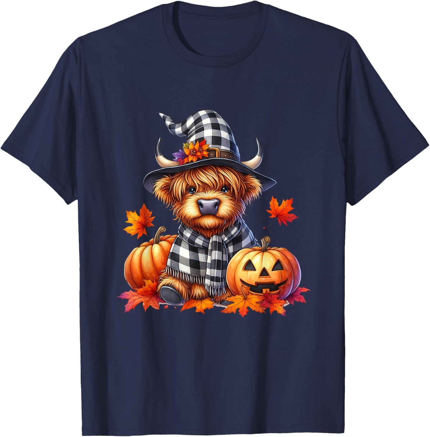 Funny Halloween Highland Cow Witchy Pumpkin It's Fall Y'all T-Shirt - T-Shirt | Navy