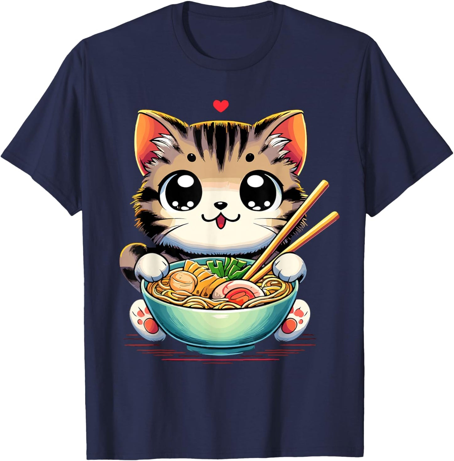 Cat Ramen Noodles Anime Kawaii Japanese Cat T-Shirt - T-Shirt | Navy