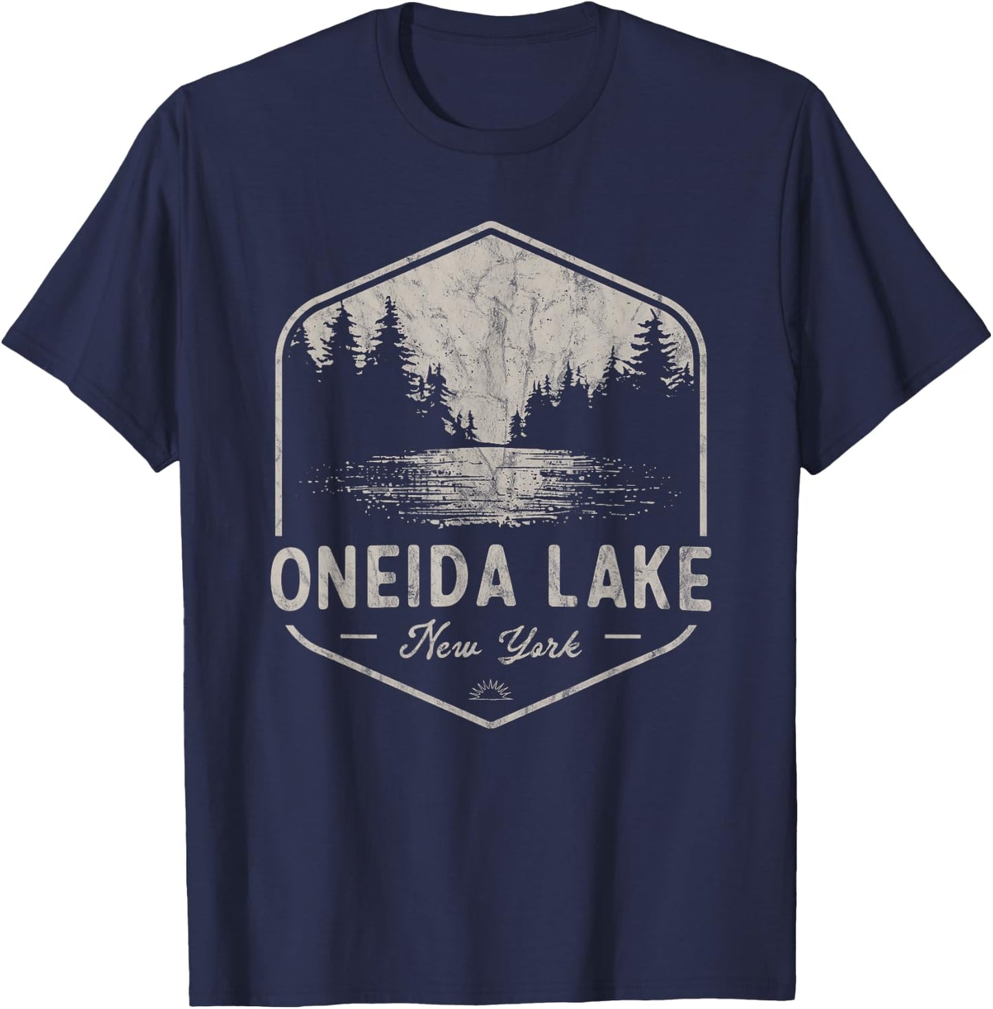 Oneida Lake New York Outdoors Vintage T-Shirt - T-Shirt | Navy