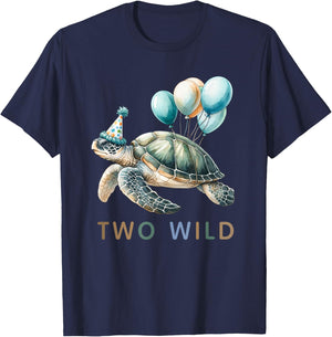 2nd Birthday 2 Years Old Two Wild Sea Turtle Animal Kids T-Shirt - T-Shirt | Navy