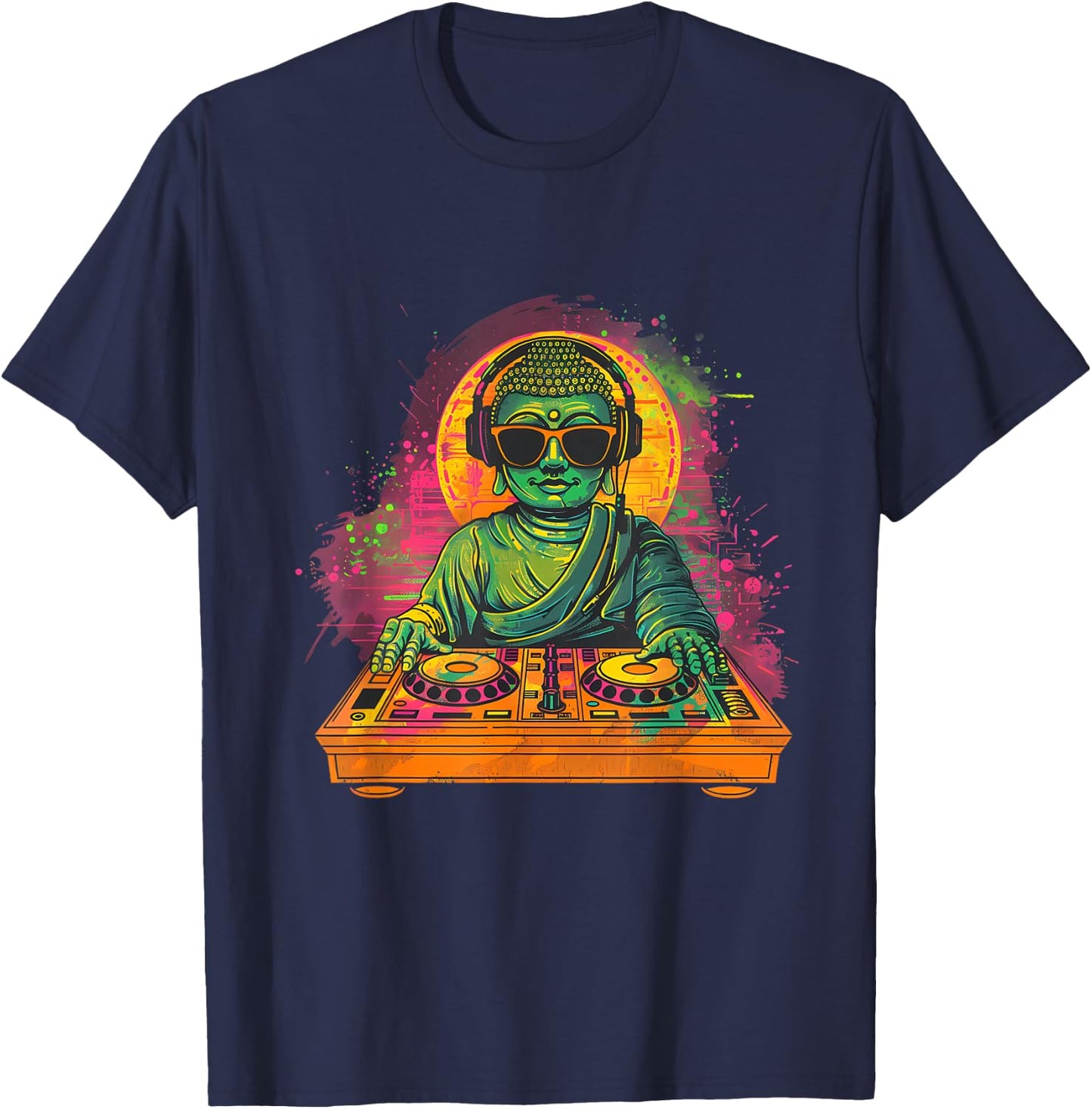 Buddha DJ Turntable DJ Buddha Meditation Dance Club House T-Shirt - T-Shirt | Navy