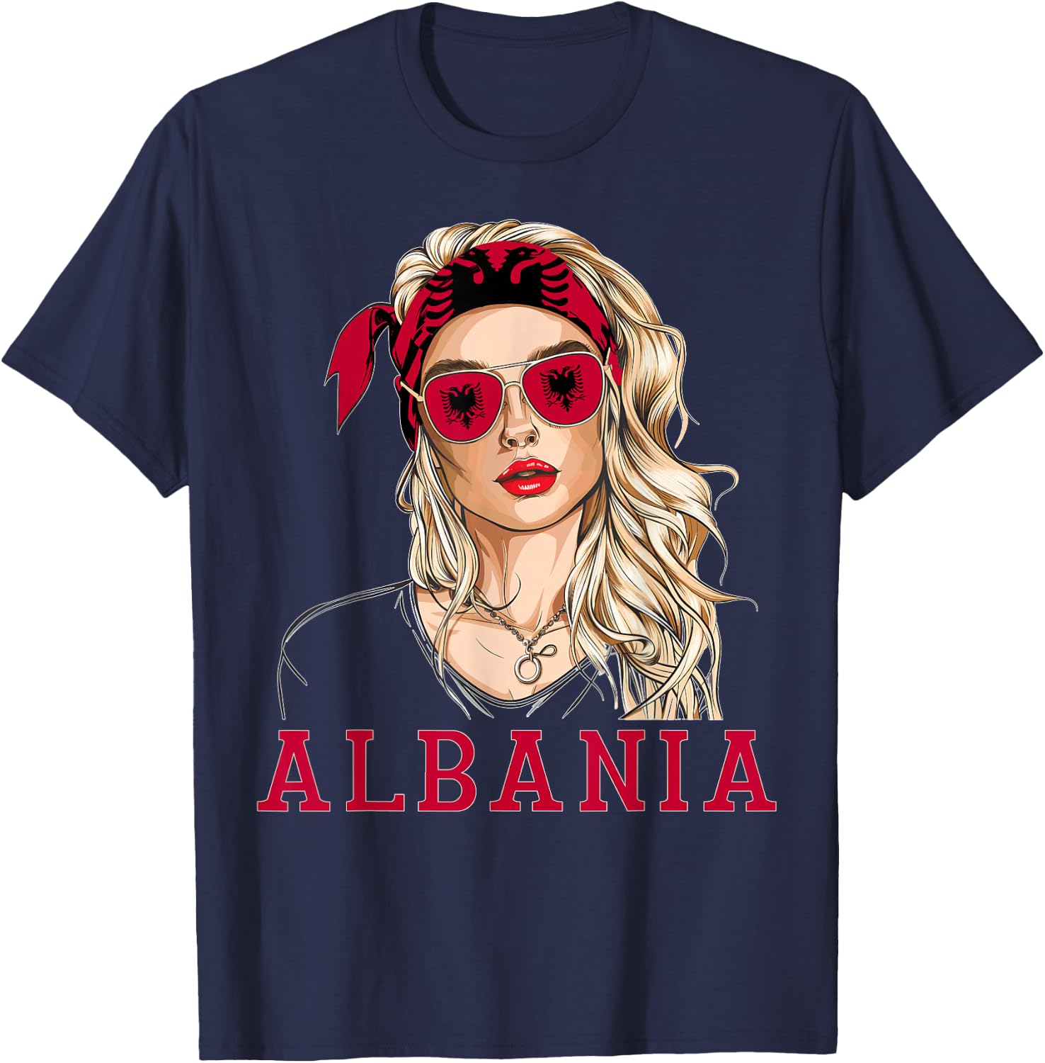 Albanian Flag Outfit for Woman Products Uniform Albania T-Shirt - T-Shirt | Navy