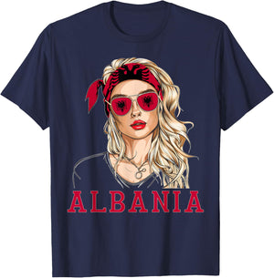 Albanian Flag Outfit for Woman Products Uniform Albania T-Shirt - T-Shirt | Navy