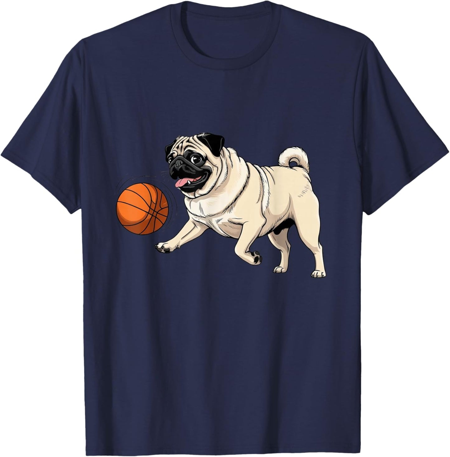 Pug Dog Playing Basketball for Pet Lovers Women Men Kids T-Shirt - T-Shirt | Navy