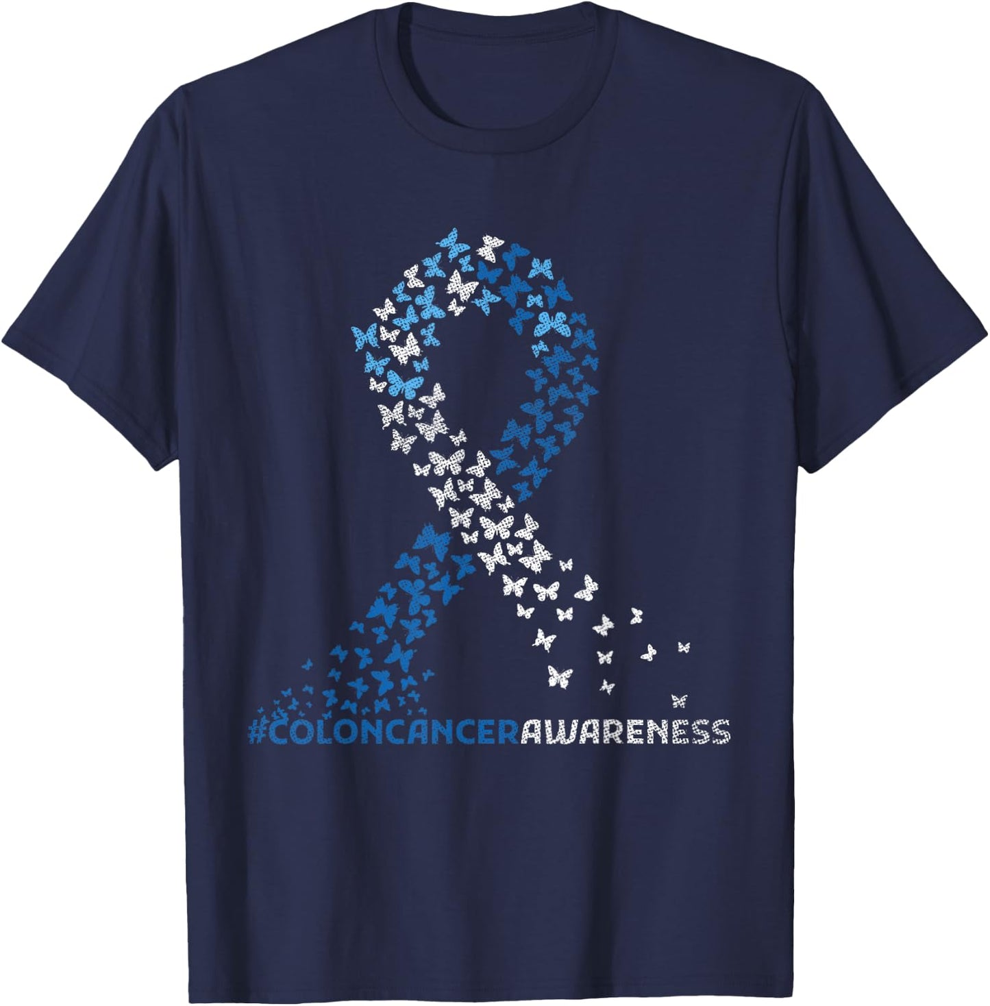 Colorectal Cancer Apparel Colon Cancer Awareness Colonoscopy Blue Ribbon Butterflies T-Shirt - T-Shirt | Navy