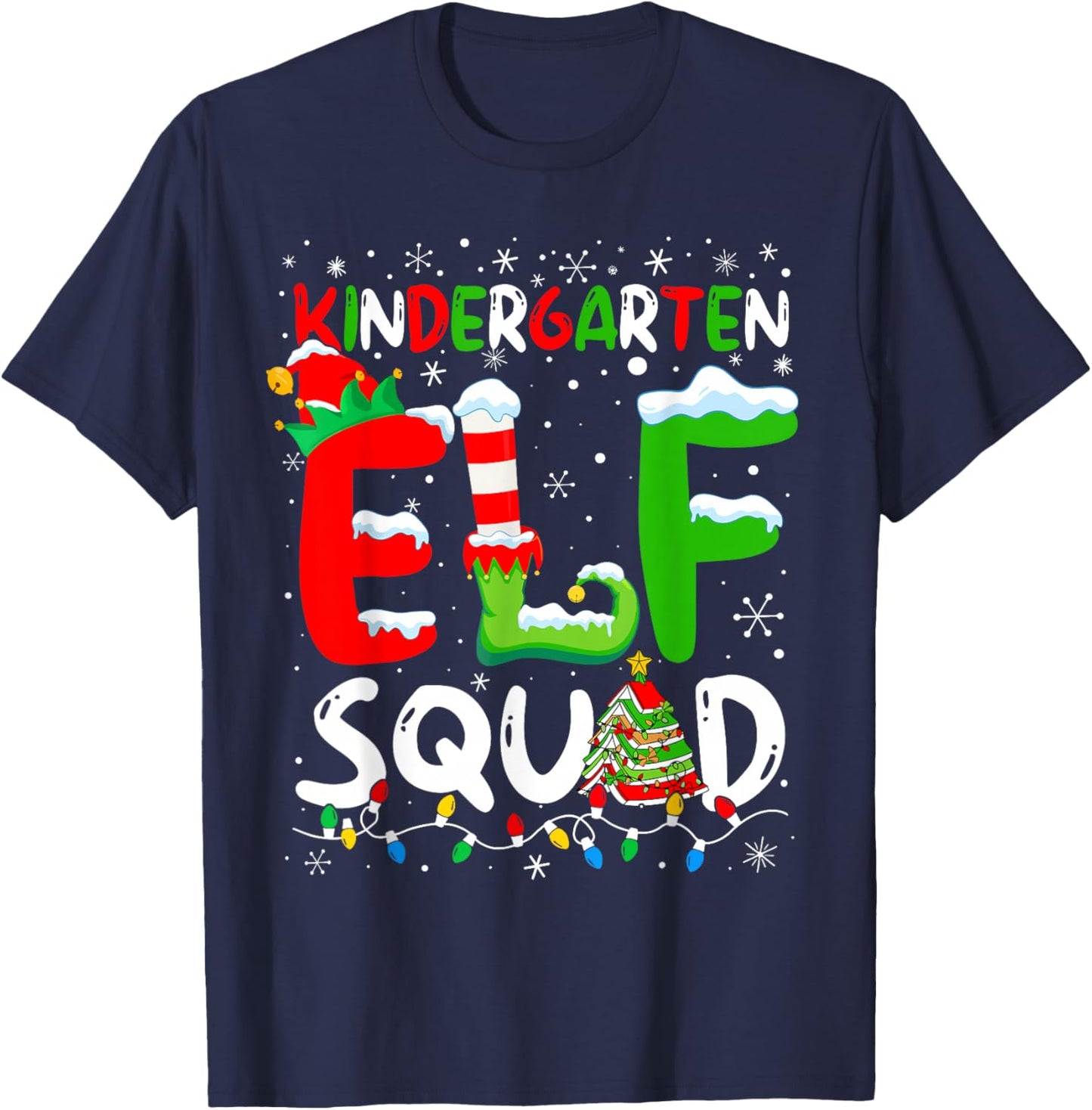 Kindergarten ELF Squad Funny Christmas ELF Student Teacher T-Shirt - T-Shirt | Navy
