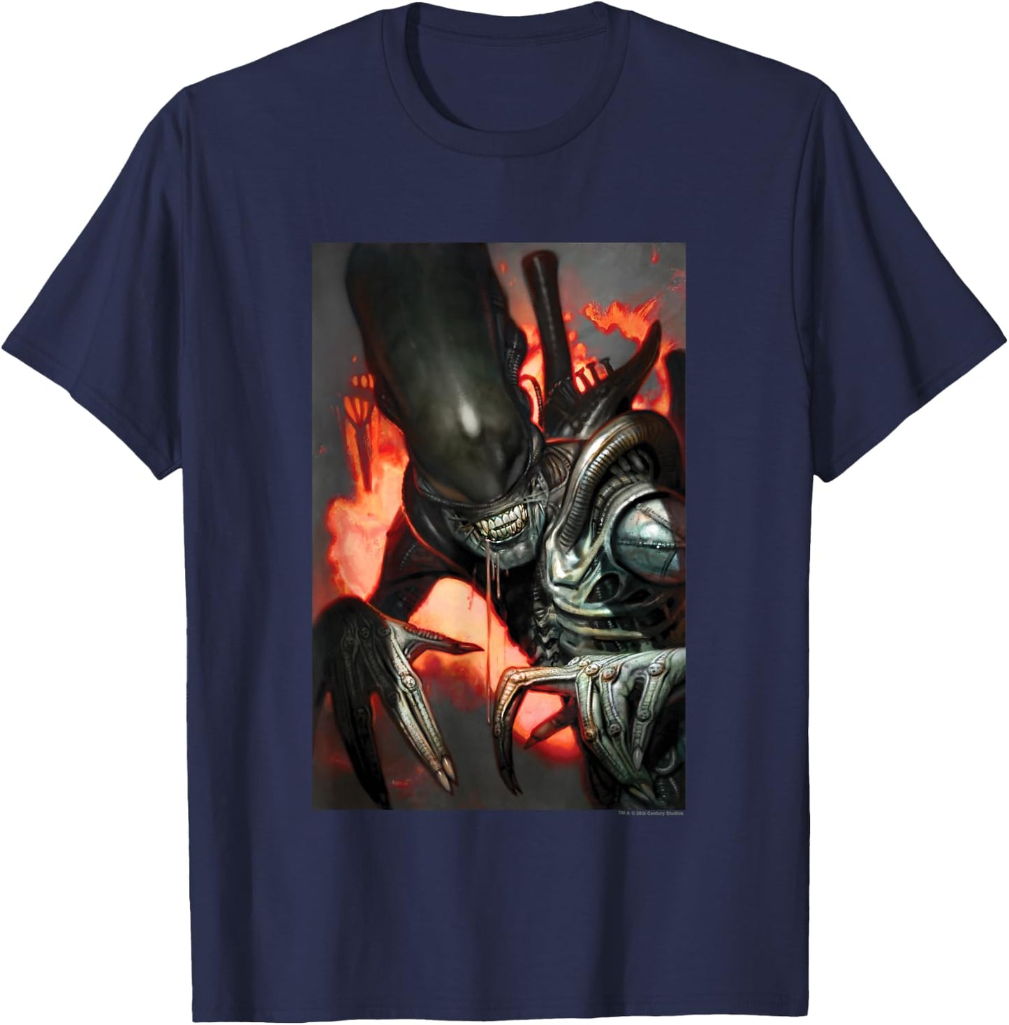 Aliens Iconic Dangerous Xenomorph In Fire Big Chest Poster T-Shirt - T-Shirt | Navy