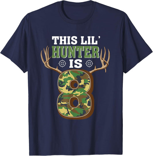 8th Birthday Hunting Deer 8 Year Old Hunter T-Shirt - T-Shirt | Navy