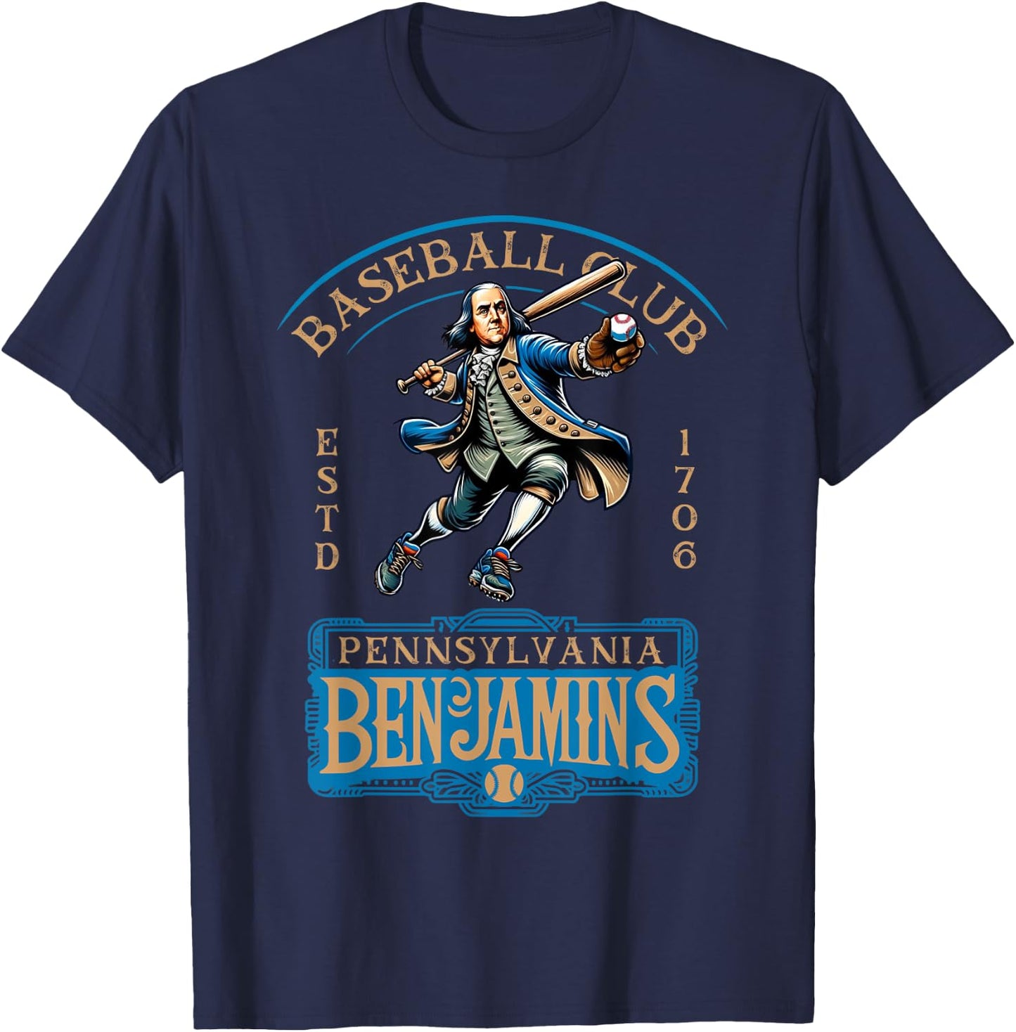 Pennslyvania Benjamins Retro Minor League Baseball Team T-Shirt - T-Shirt | Navy