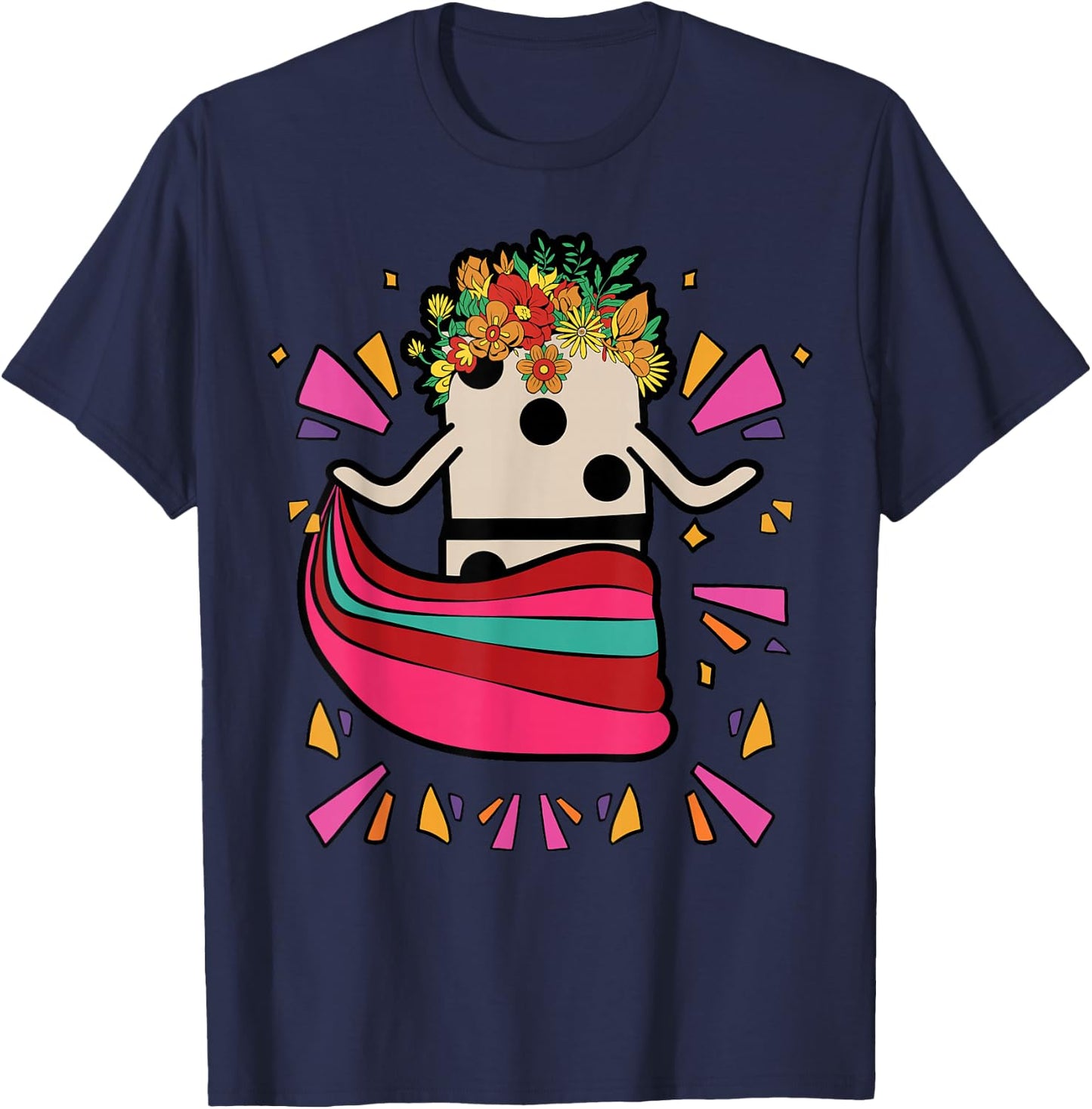 Dancing Mexican Train Domino Tile Flowers Funny T-Shirt - T-Shirt | Navy