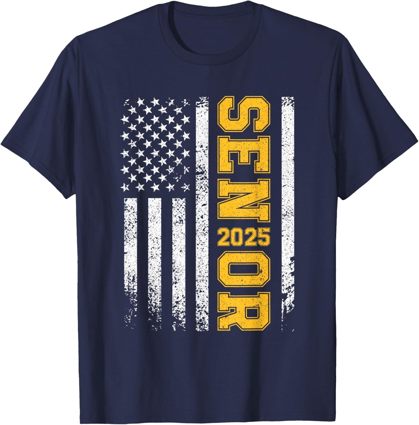 Senior 2025 American Flag USA Class of 2025 Graduation T-Shirt - T-Shirt | Navy