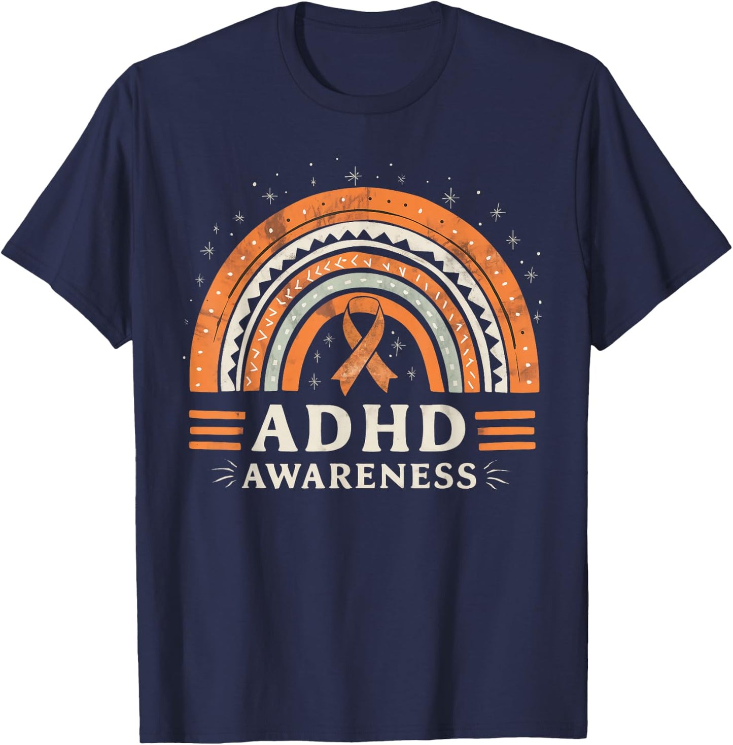 Orange Leopard Rainbow for ADHD Neurodiversity Awareness T-Shirt - T-Shirt | Navy