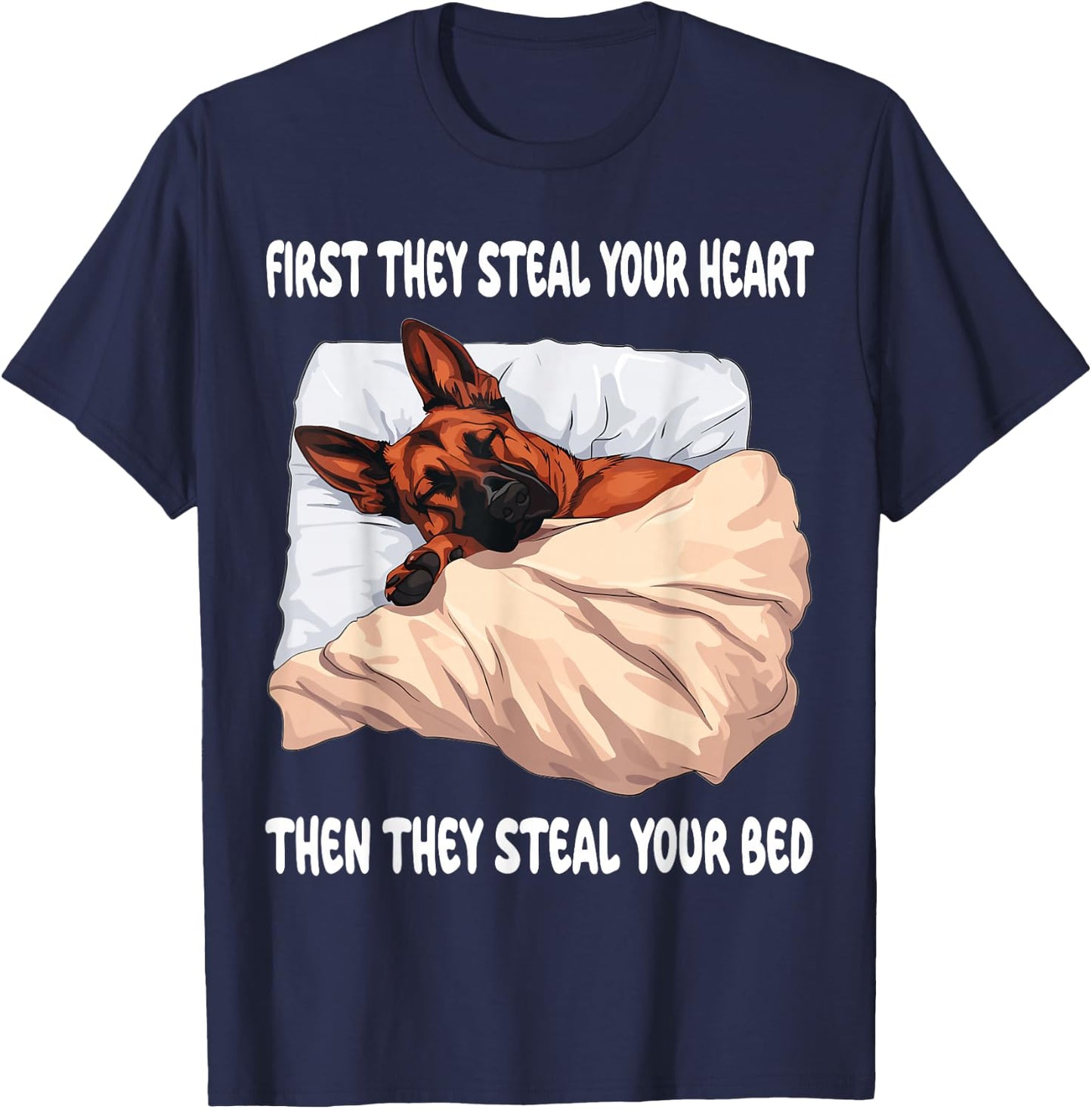 Belgian Malinois Sleeping Pajamas Nightgown T-Shirt - T-Shirt | Navy