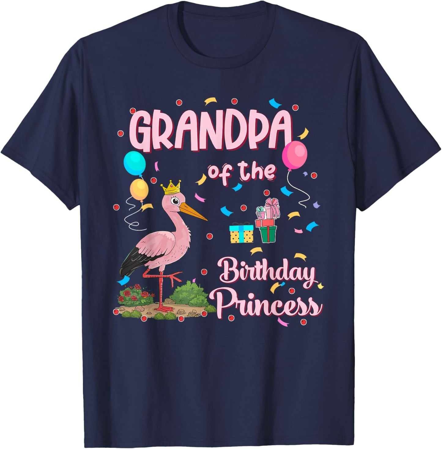 Grandpa of the Birthday Princess Pink Flamingo Party Squad T-Shirt - T-Shirt | Navy