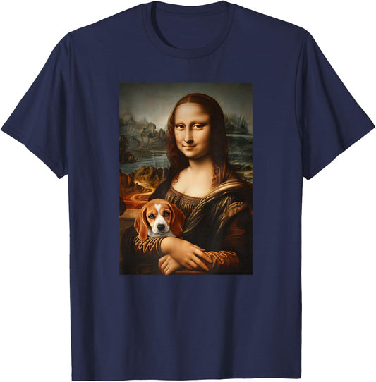 Beagle Mona Lisa Painting Art Dog Mom Dad T-Shirt - T-Shirt | Navy