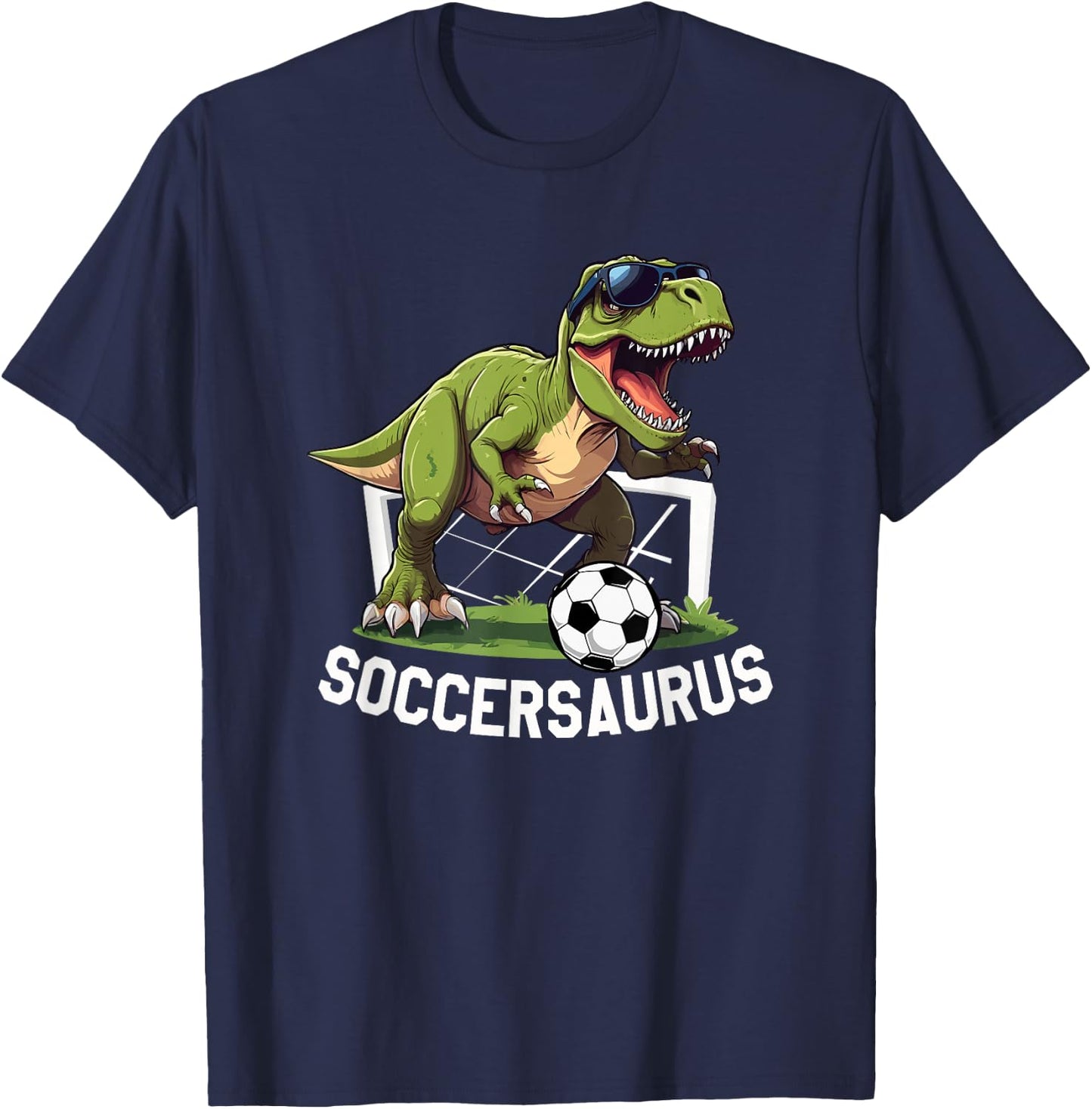 T-Rex Playing Soccer Football Dinosaur Soccer Player T-Shirt - T-Shirt | Navy