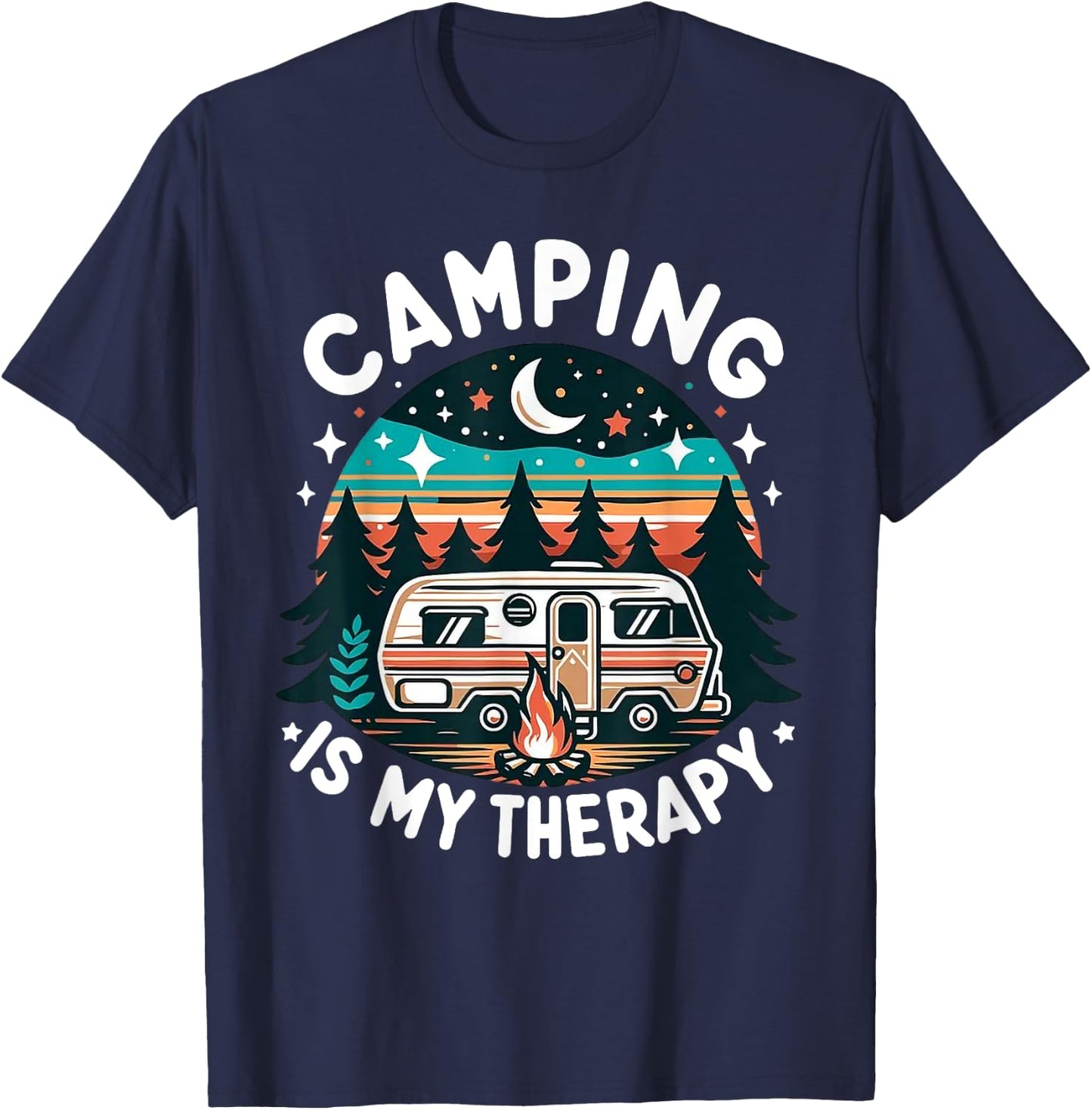 Vintage Camping Is My Therapy Family Adventure Outdoors T-Shirt - T-Shirt | Navy