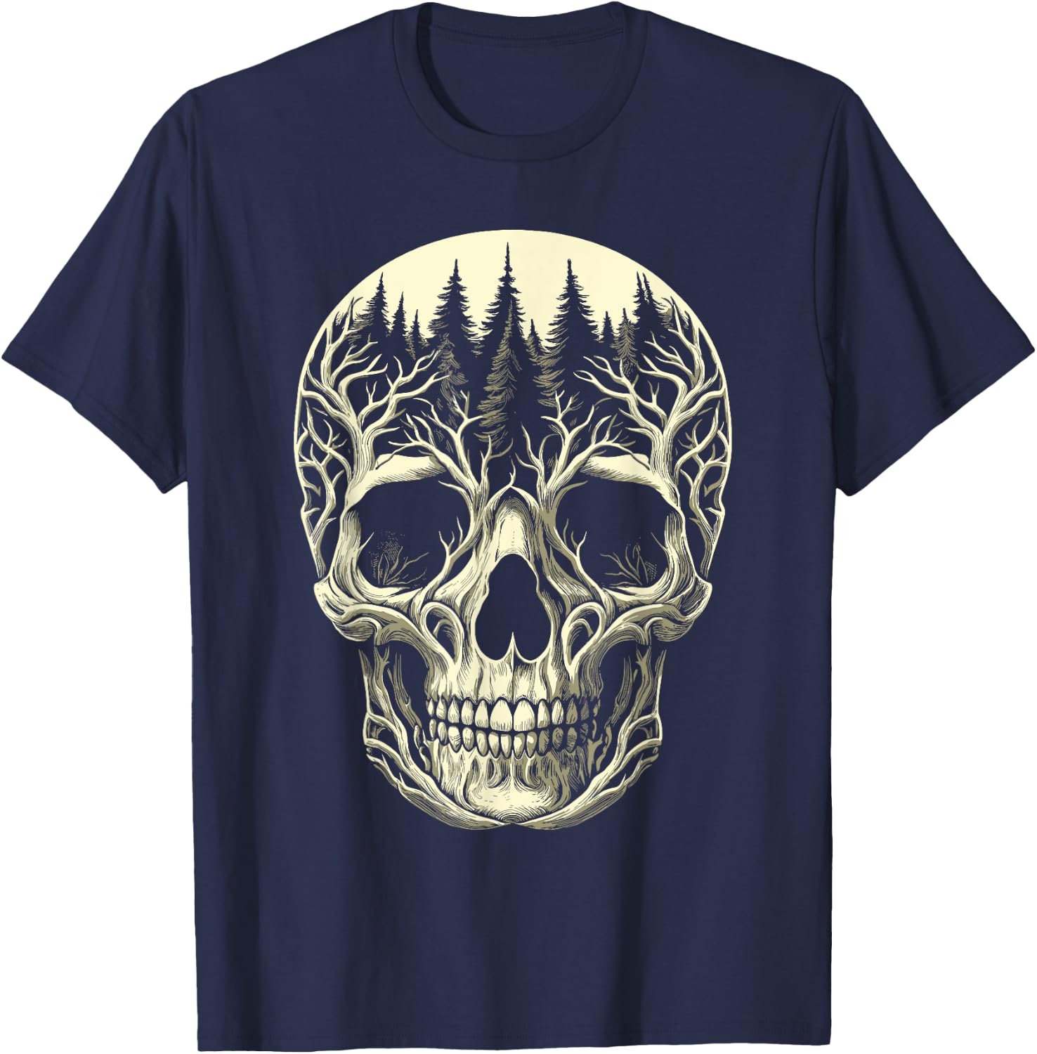 creepy Skull Forest skeleton Horror T-Shirt - T-Shirt | Navy