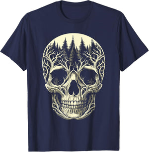 creepy Skull Forest skeleton Horror T-Shirt - T-Shirt | Navy