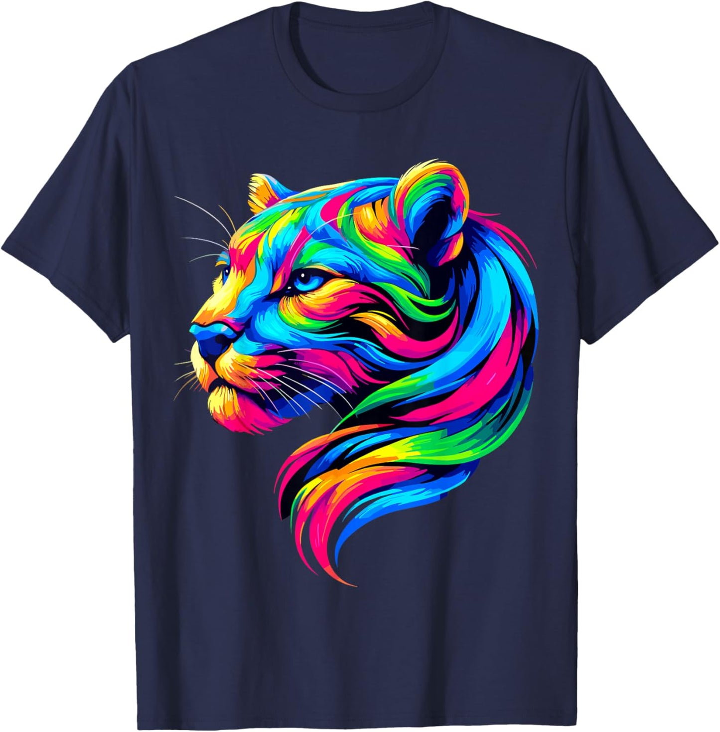 Puma Colorful Multicolor Tiger Print Classic Fit Short Sleeve - Small - Adult - All Seasons T-Shirt - T-Shirt | Navy