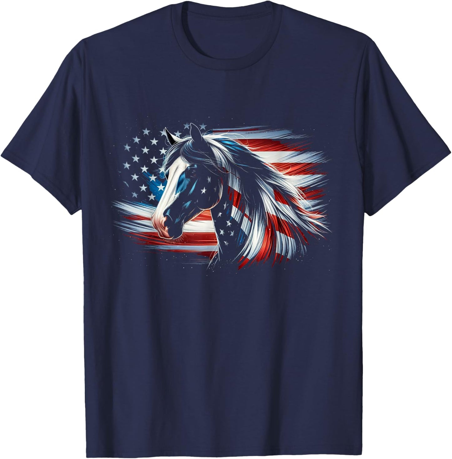 Vintage American Flag Horse Lovers 4th Of July Horse T-Shirt - T-Shirt | Navy