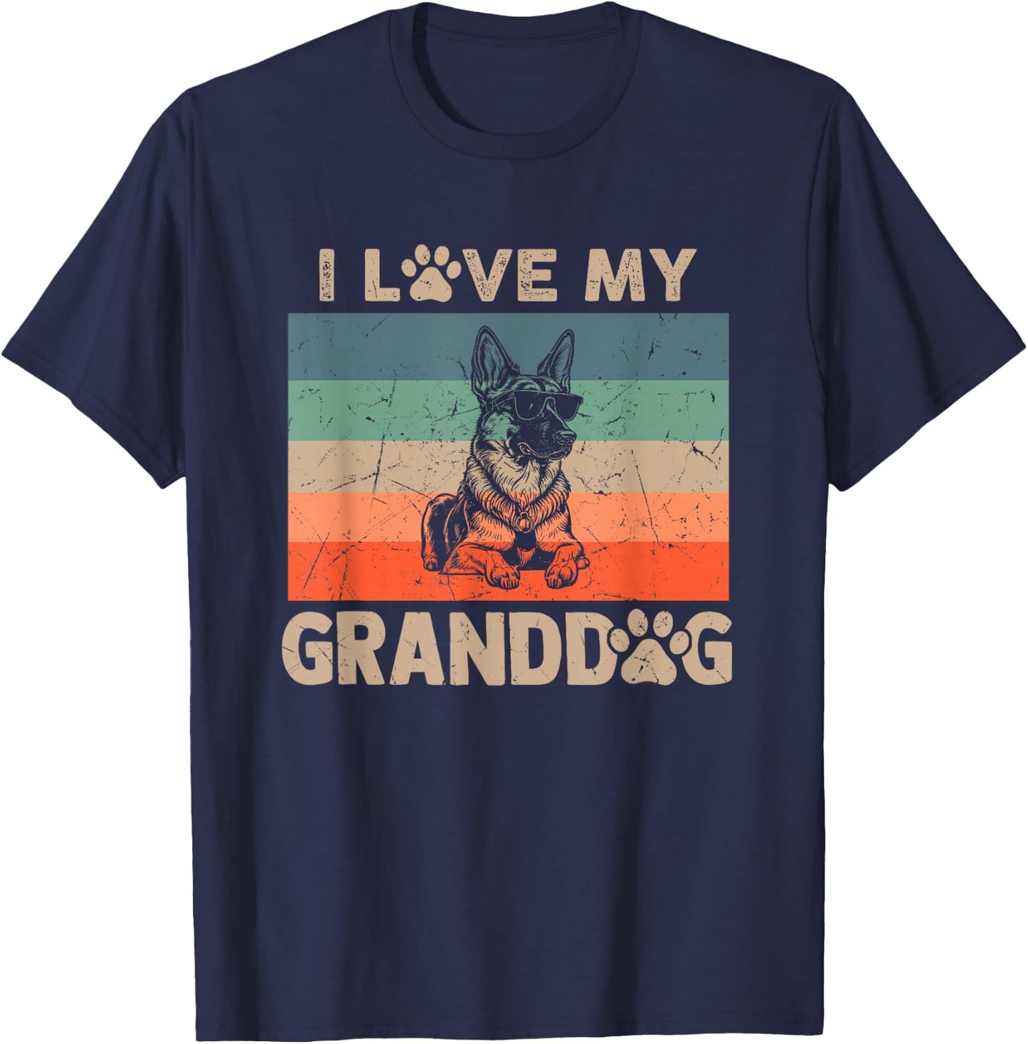 I Love My Granddog German Shepherd Grandma Grandpa Dog Paw T-Shirt - T-Shirt | Navy