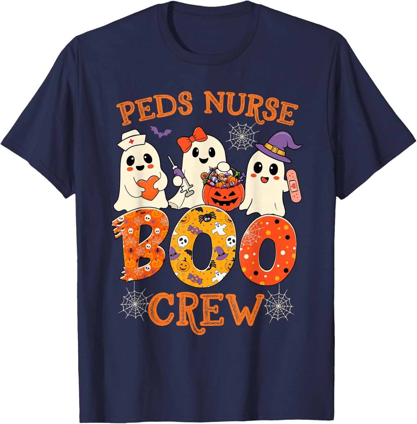 PEDS Nurse Boo Crew Funny Ghost Halloween Spooky Costume T-Shirt - T-Shirt | Navy