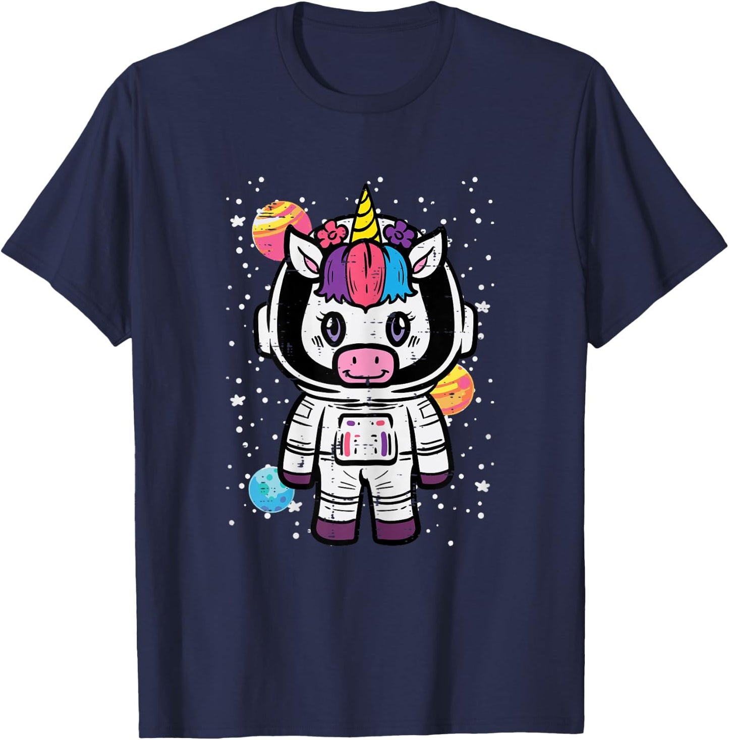 Astronaut Unicorn Cute Space Galaxy Toddler Girls Kids Women T-Shirt - T-Shirt | Navy