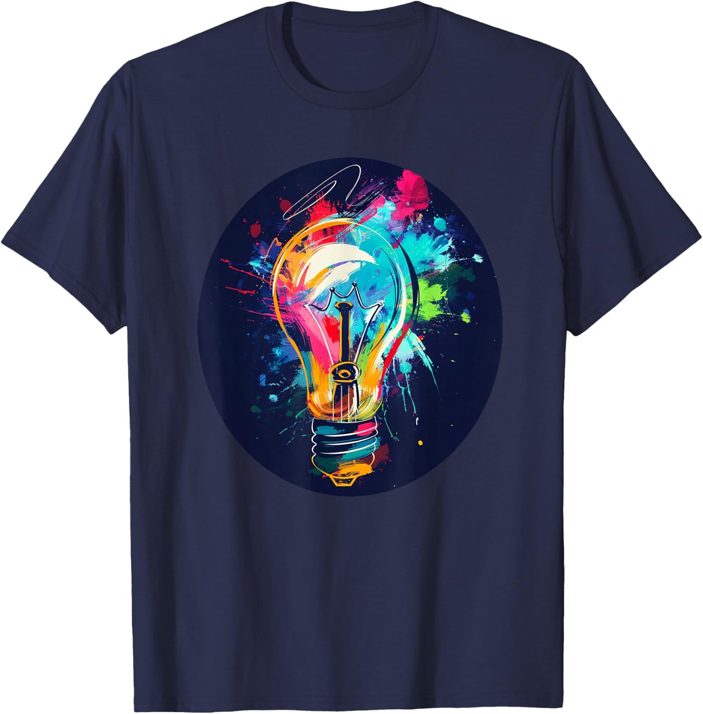 Funny Light Bulb Outfit -Adult , Black, Small, Short Sleeve, Graphic, Modern, Casual, Lightning Theme, Light Bulb Costume T-Shirt - T-Shirt | Navy