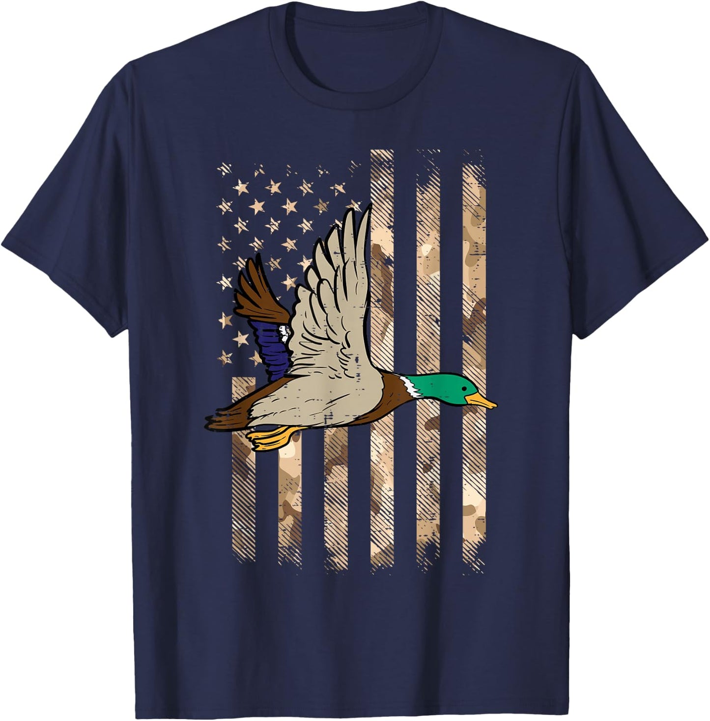 Duck Camo US Flag Vintage Patriotic Hunter Men Women Kids T-Shirt - T-Shirt | Navy