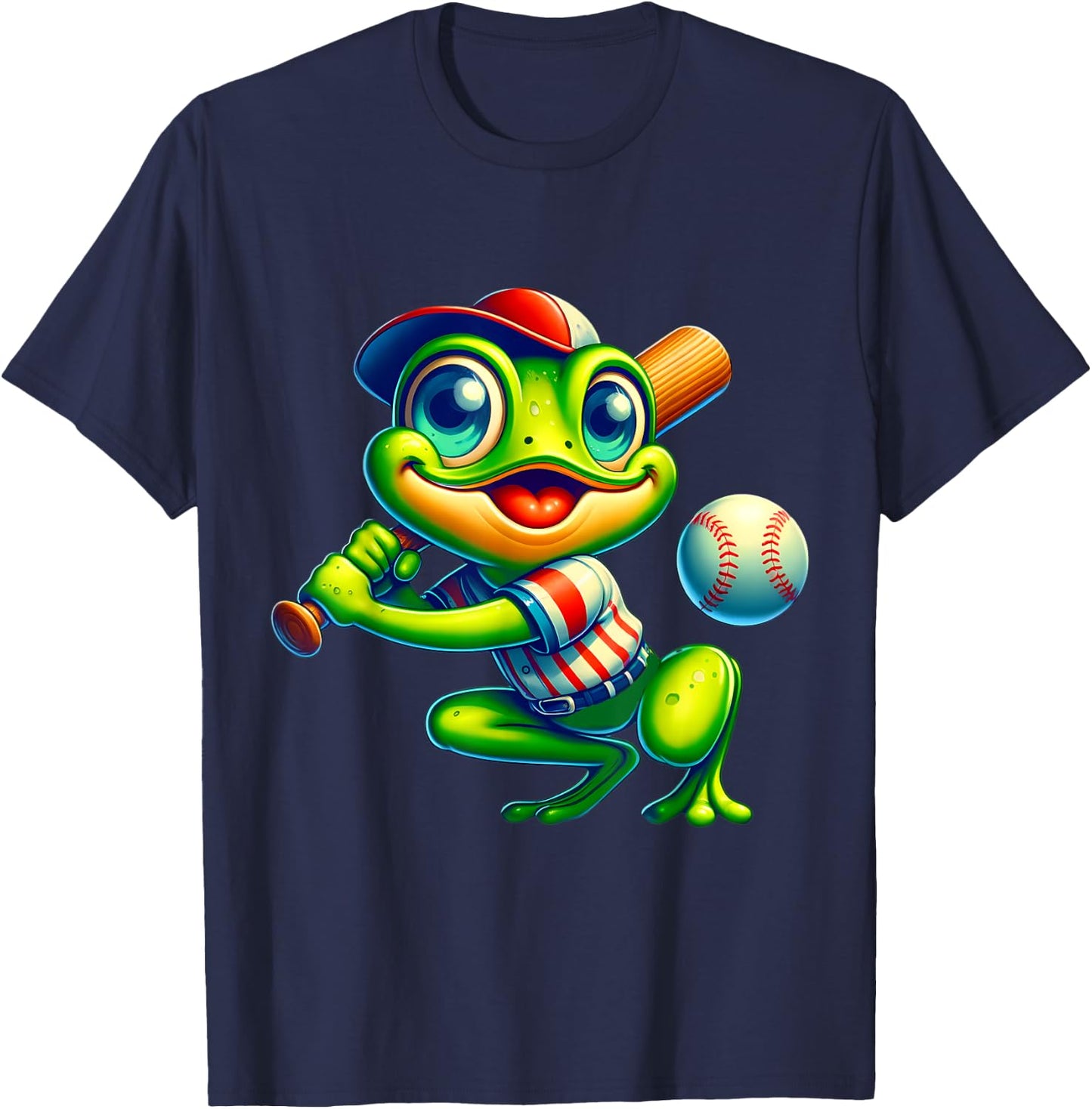 Frog Baseball Player Animal Lover Men Women Kids T-Shirt - T-Shirt | Navy