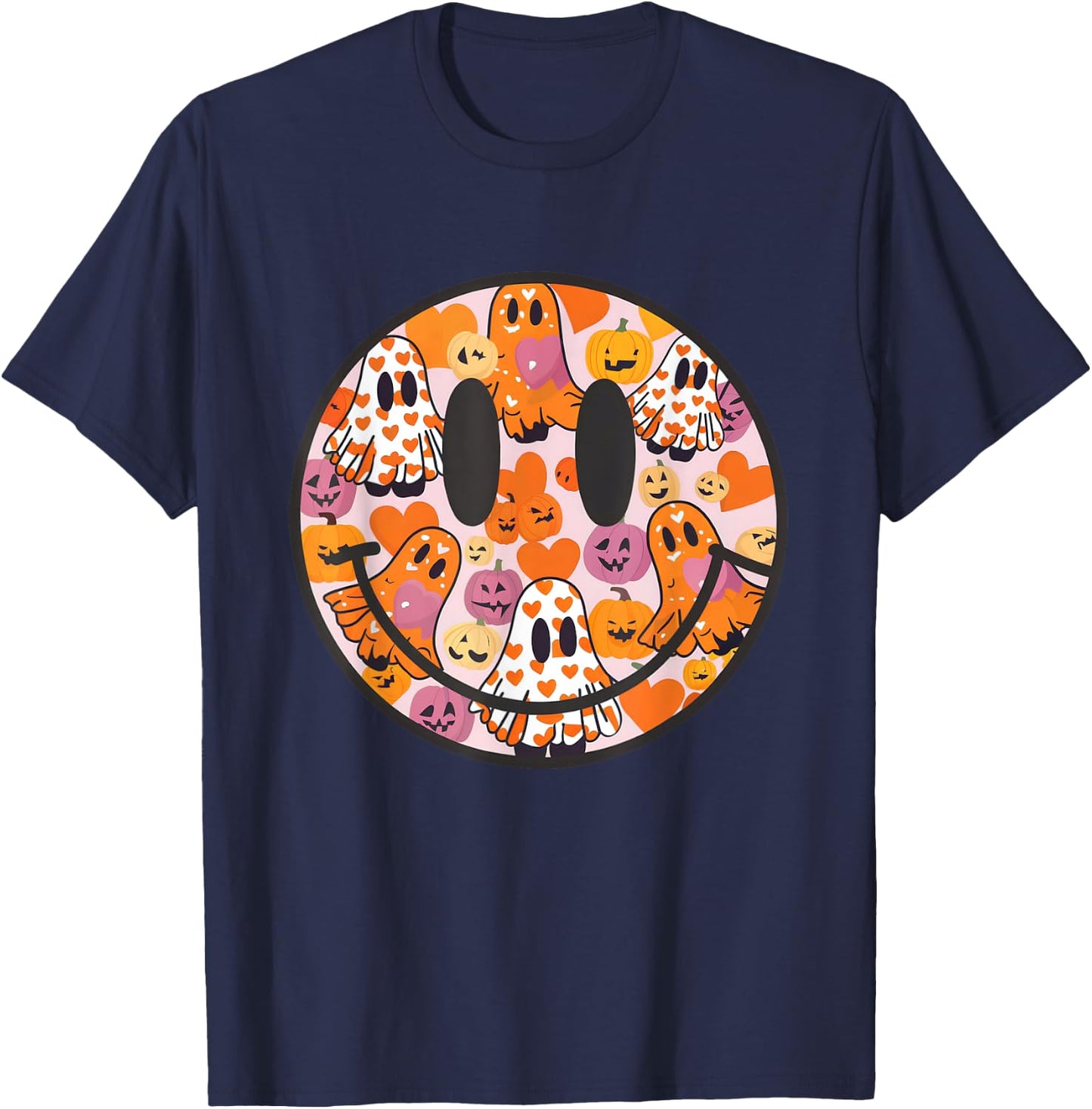 Halloween Smile Face Ghost Spooky Season Girls Kids T-Shirt - T-Shirt | Navy