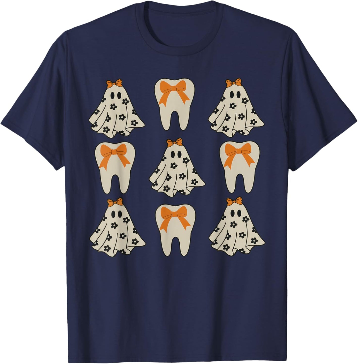 Floral Ghost Teeth Dental Dentist Halloween Costume T-Shirt - T-Shirt | Navy