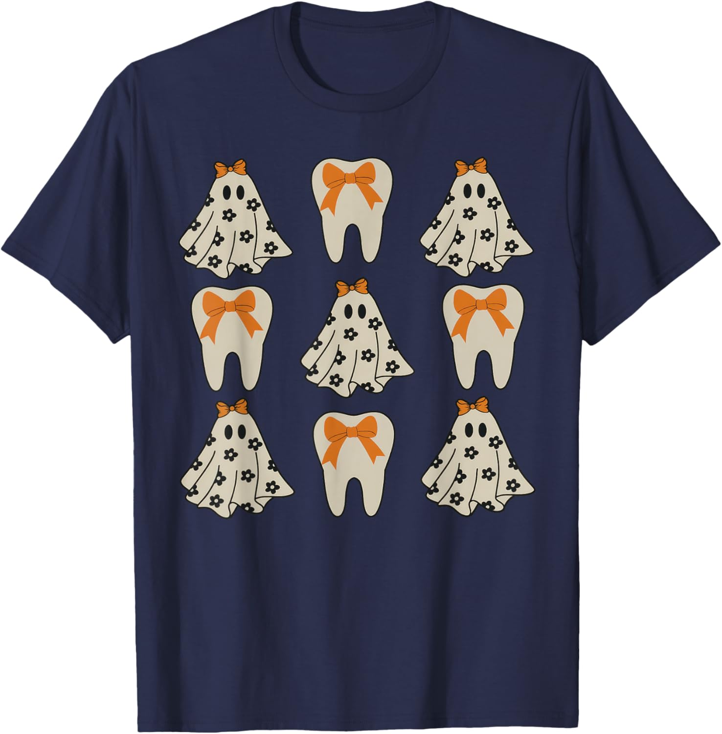 Floral Ghost Teeth Dental Dentist Halloween Costume T-Shirt - T-Shirt | Navy