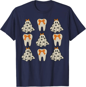 Floral Ghost Teeth Dental Dentist Halloween Costume T-Shirt - T-Shirt | Navy
